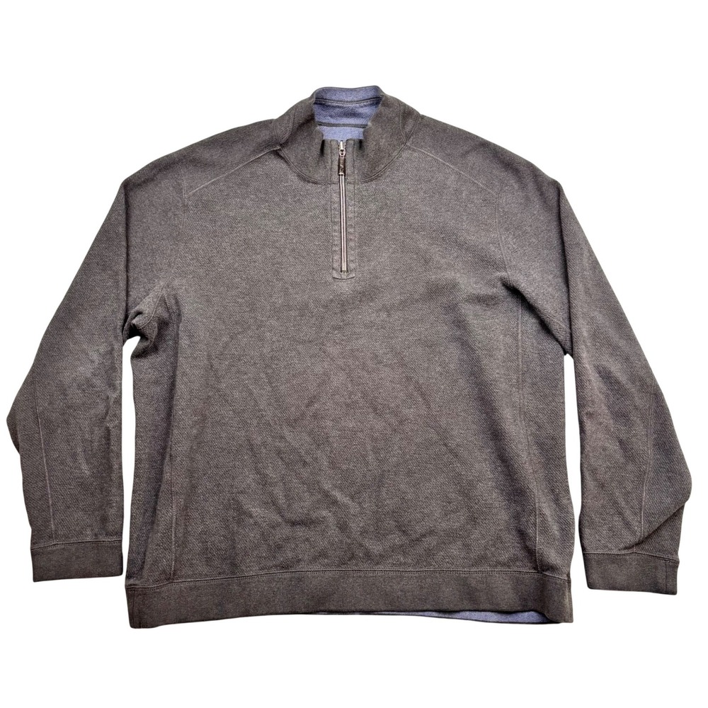 Tommy Bahama Mens Gray Heather Quarter Zip Pullover Sweater Marlin Logo XL